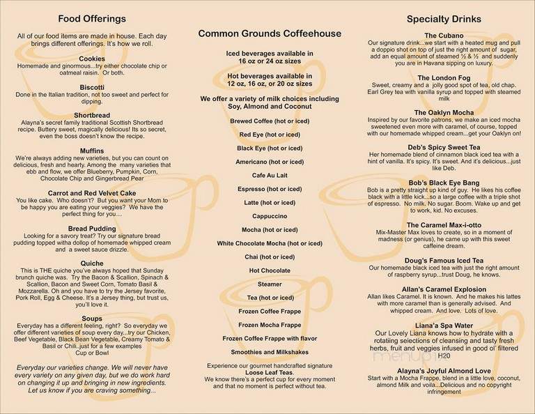 Common Ground Coffeehouse - Cazenovia, NY menu_pic