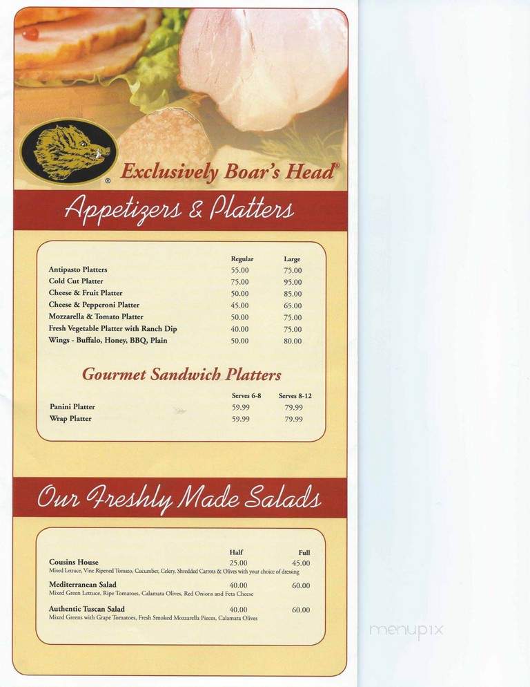 Cousin's Pizza - Wingdale, NY menu_pic