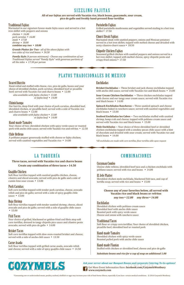 Cozymel's Mexican Grill - Westbury, NY menu_pic