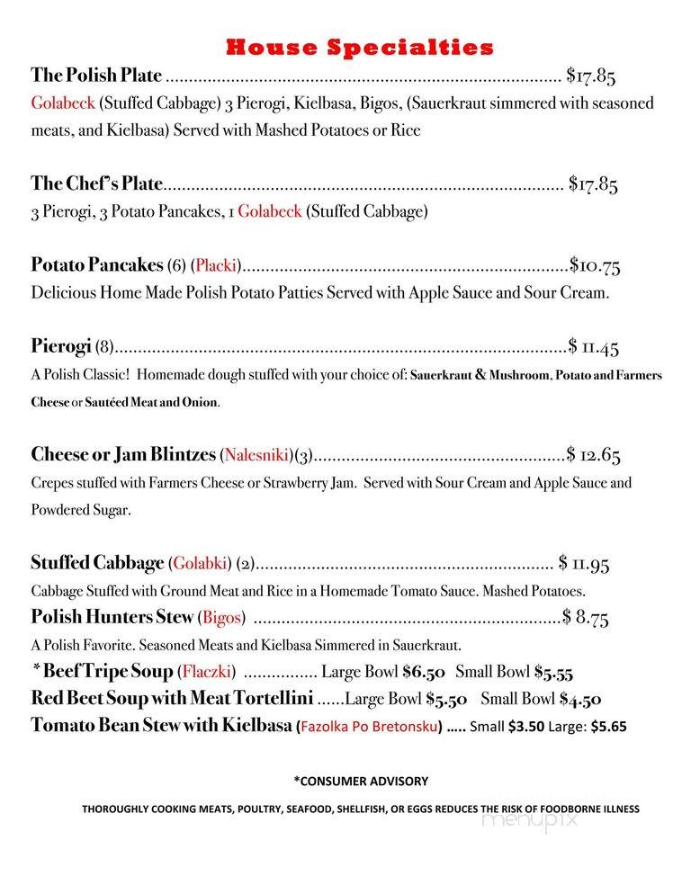 Cracovia Deli - Brooklyn, NY menu_pic