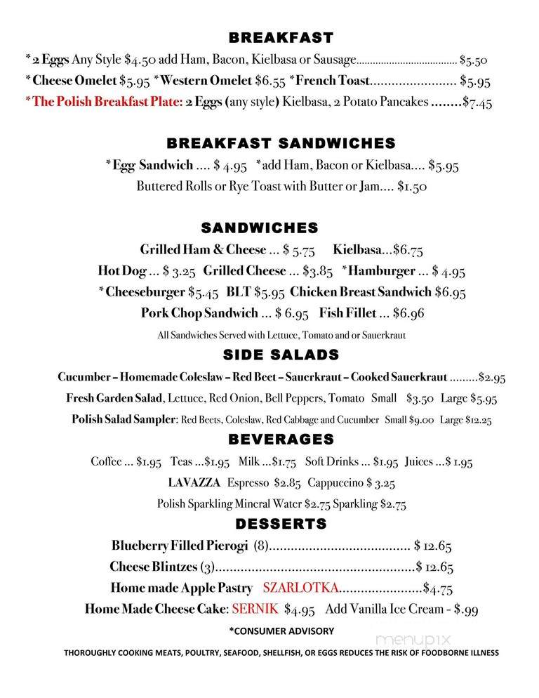 Cracovia Deli - Brooklyn, NY menu_pic