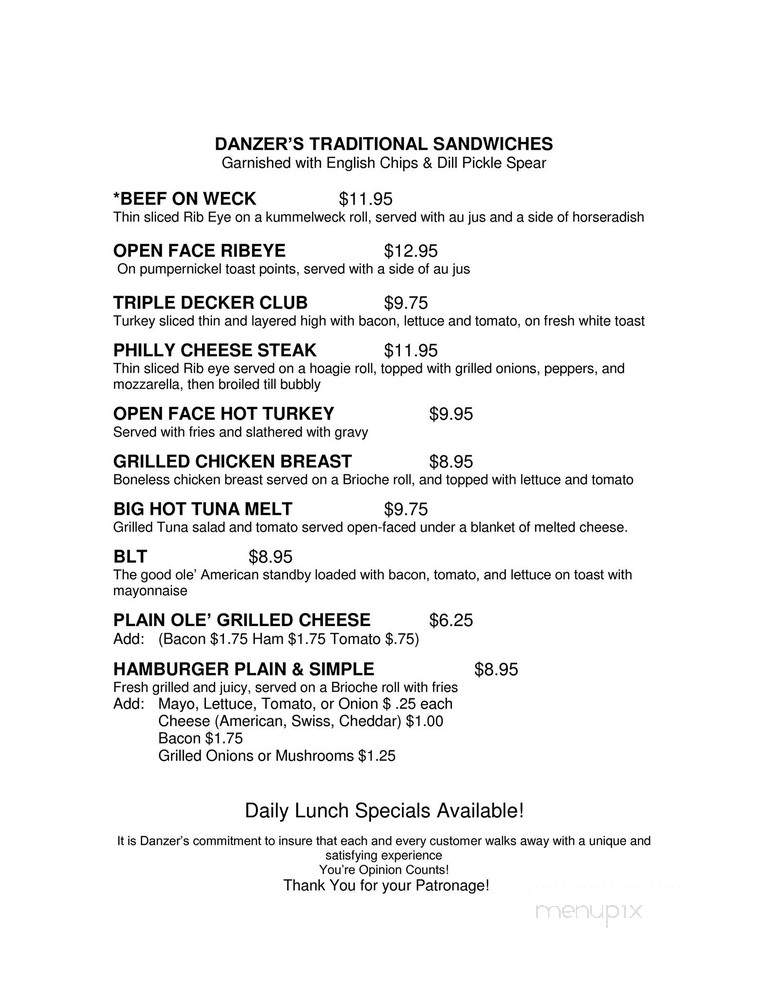 Danzer's German & American - Syracuse, NY menu_pic