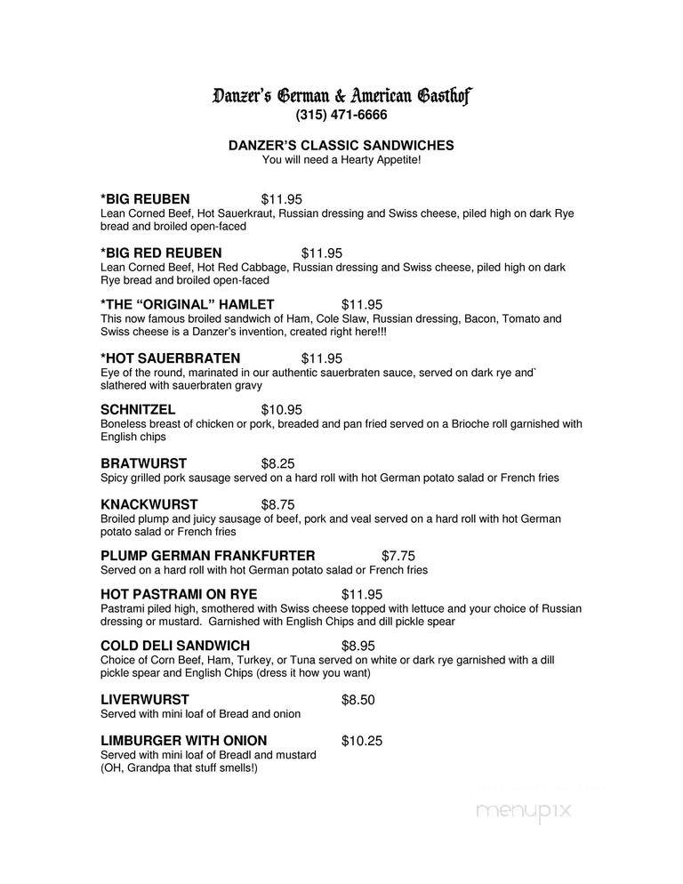 Danzer's German & American - Syracuse, NY menu_pic