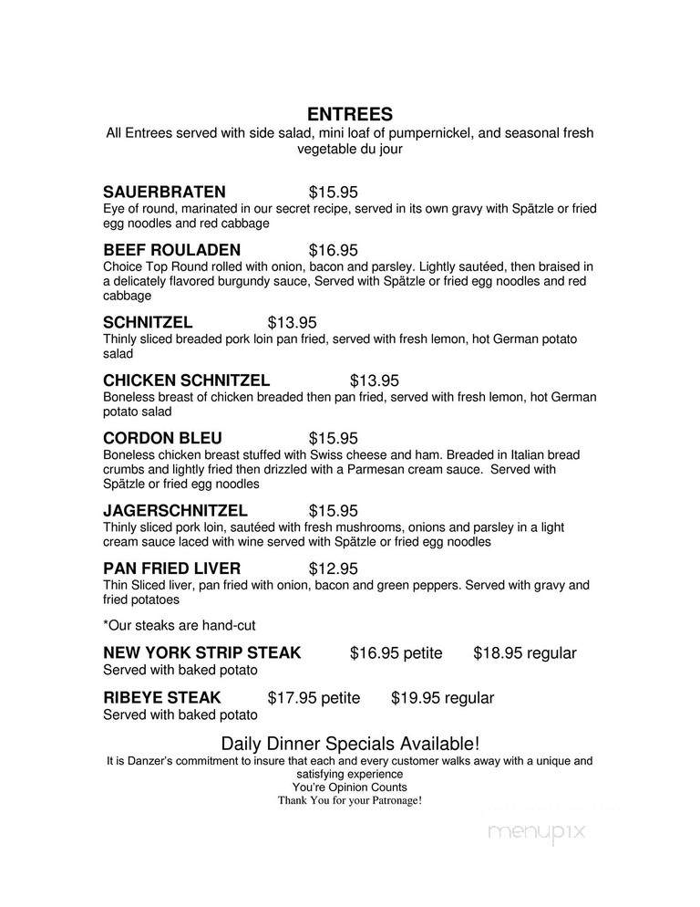 Danzer's German & American - Syracuse, NY menu_pic