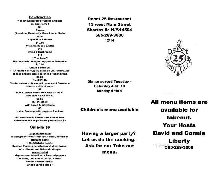 Depot Restaurant - Shortsville, NY menu_pic
