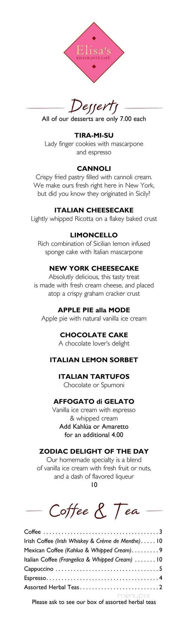 Elisa's Restaurant - North Bellmore, NY menu_pic