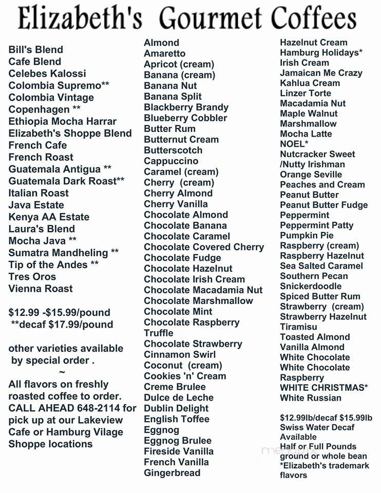 Elizabeth's Gourmet Coffee Shop - Hamburg, NY menu_pic