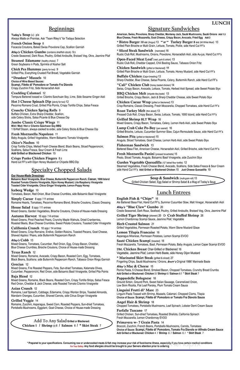 F H Riley Restaurant - Huntington, NY menu_pic