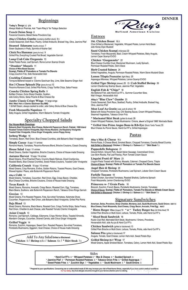 F H Riley Restaurant - Huntington, NY menu_pic