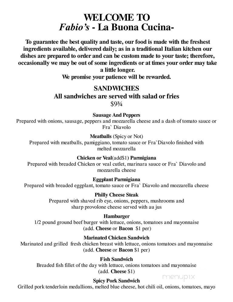 Fabio's Italian Restaurant - Cortland, NY menu_pic