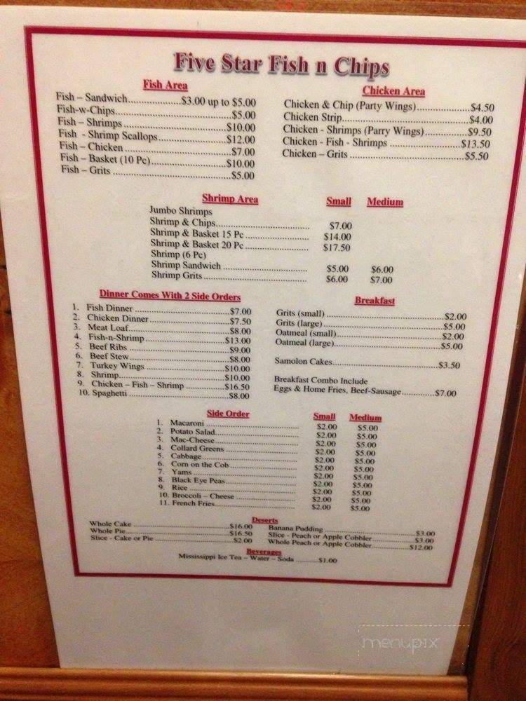 Five Star Fish & Chips - Brooklyn, NY menu_pic