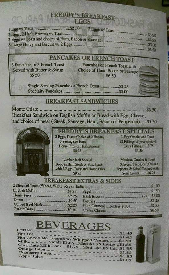 Freddy's Diner - Boonville, NY menu_pic