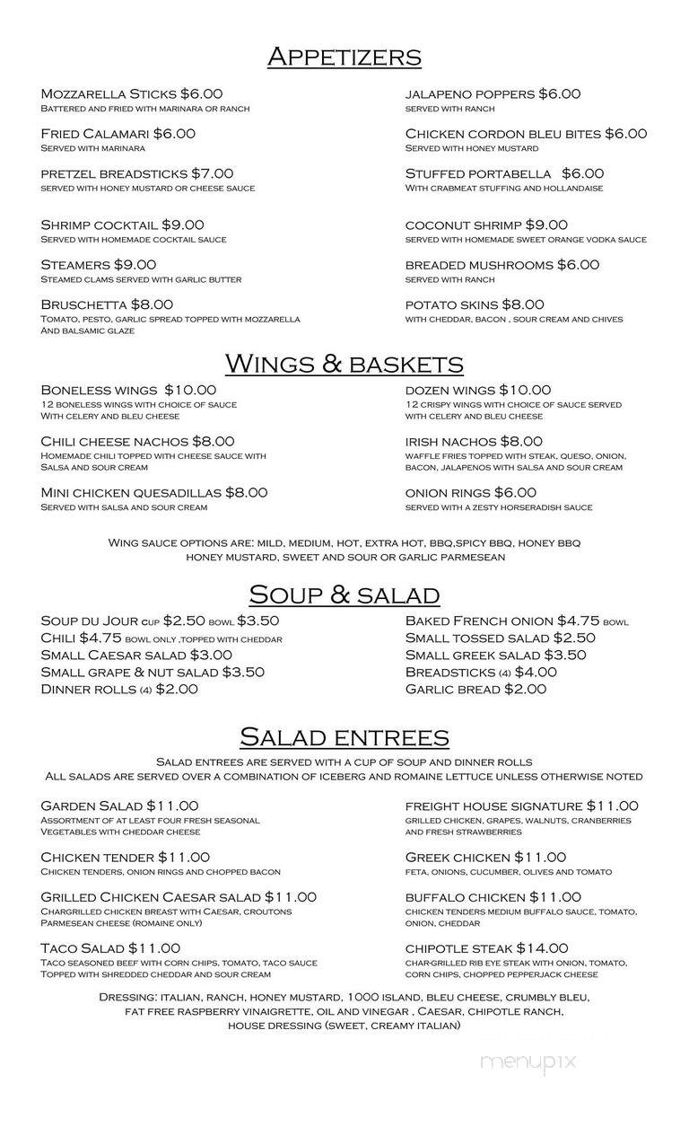 Freight House Restaurant - Ogdensburg, NY menu_pic
