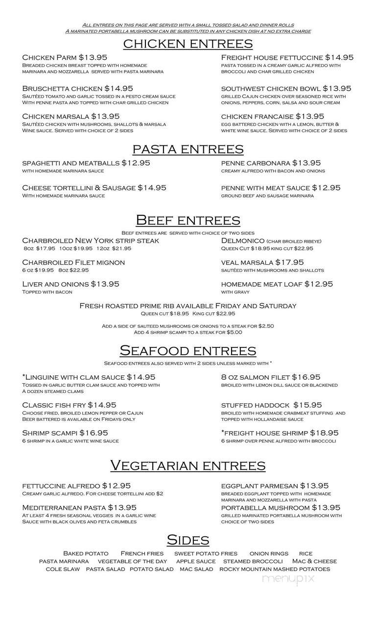 Freight House Restaurant - Ogdensburg, NY menu_pic