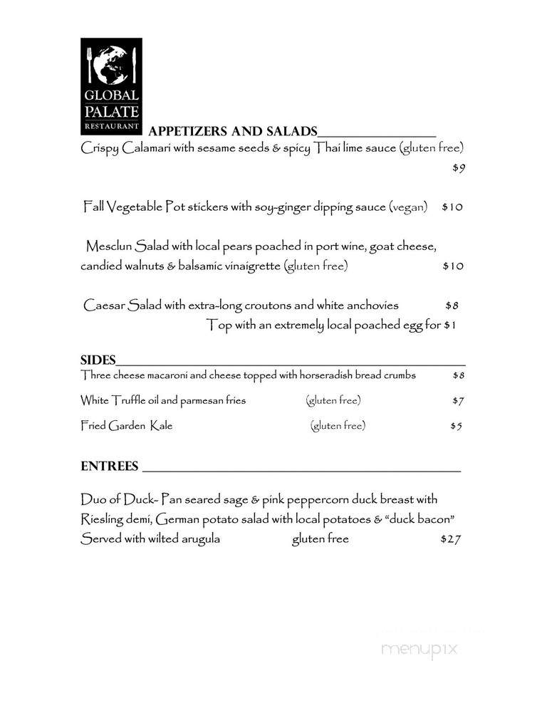 Global Palate Restaurant - Esopus, NY menu_pic