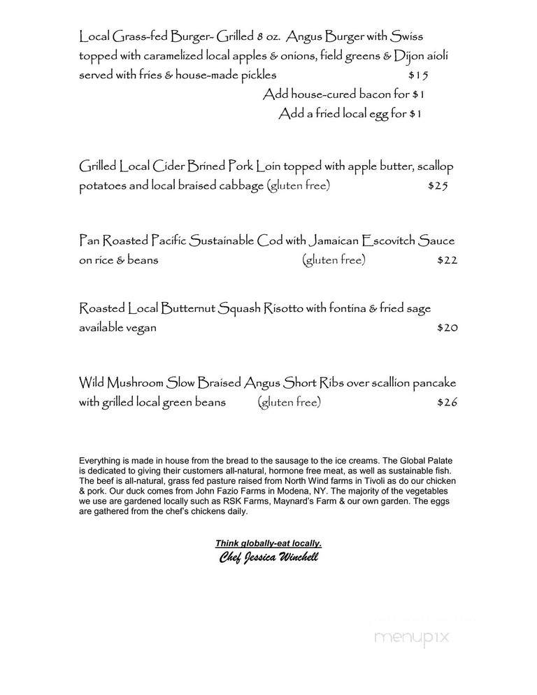 Global Palate Restaurant - Esopus, NY menu_pic