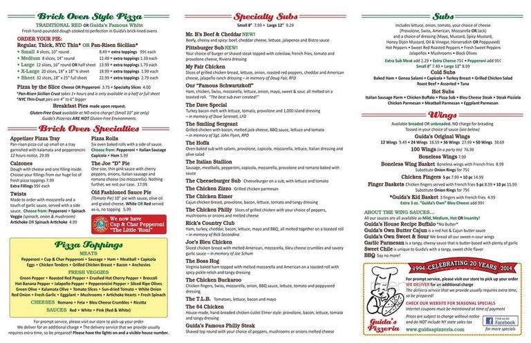 Guida's Pizzeria - Penfield, NY menu_pic
