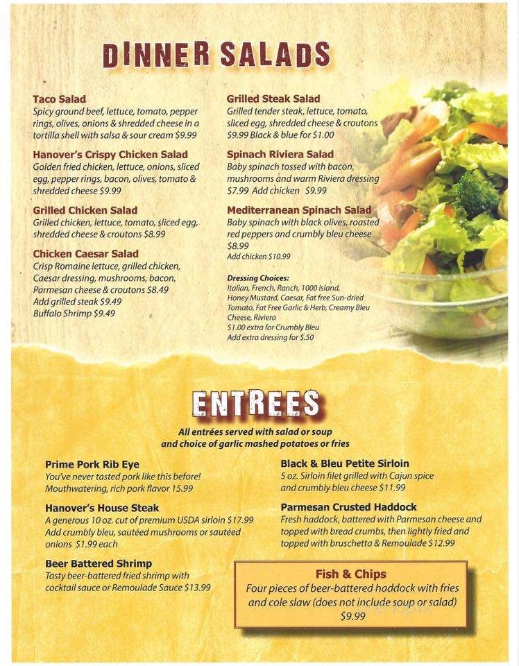 Hanover's Grille - Horseheads, NY menu_pic