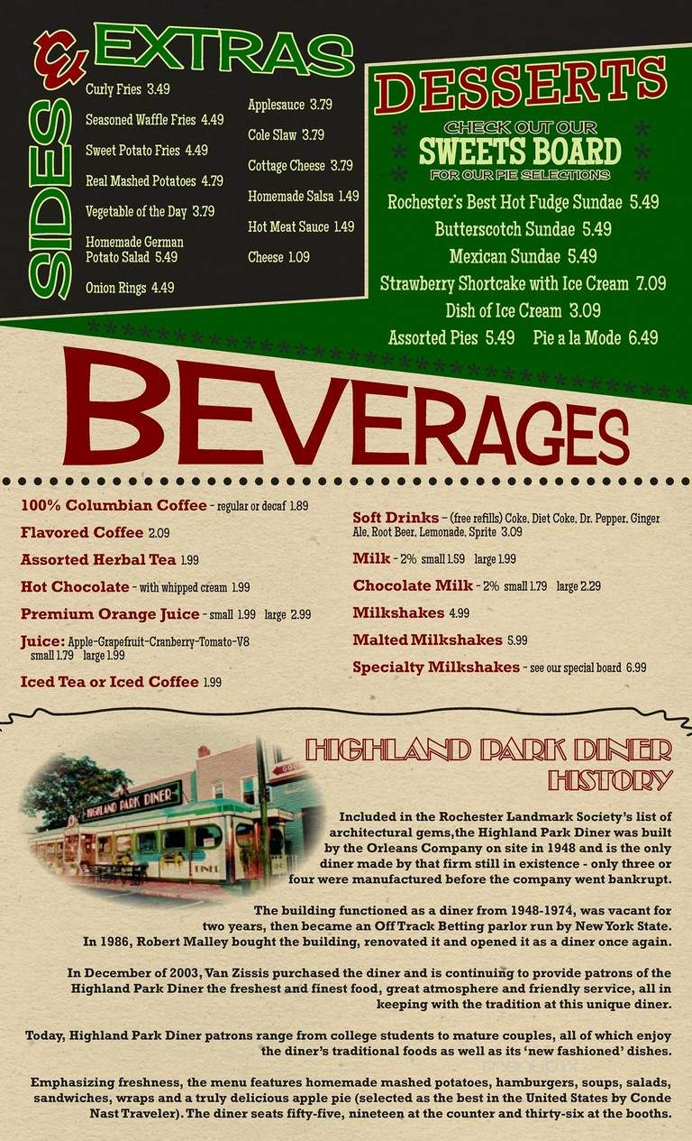 Highland Park Diner - Rochester, NY menu_pic
