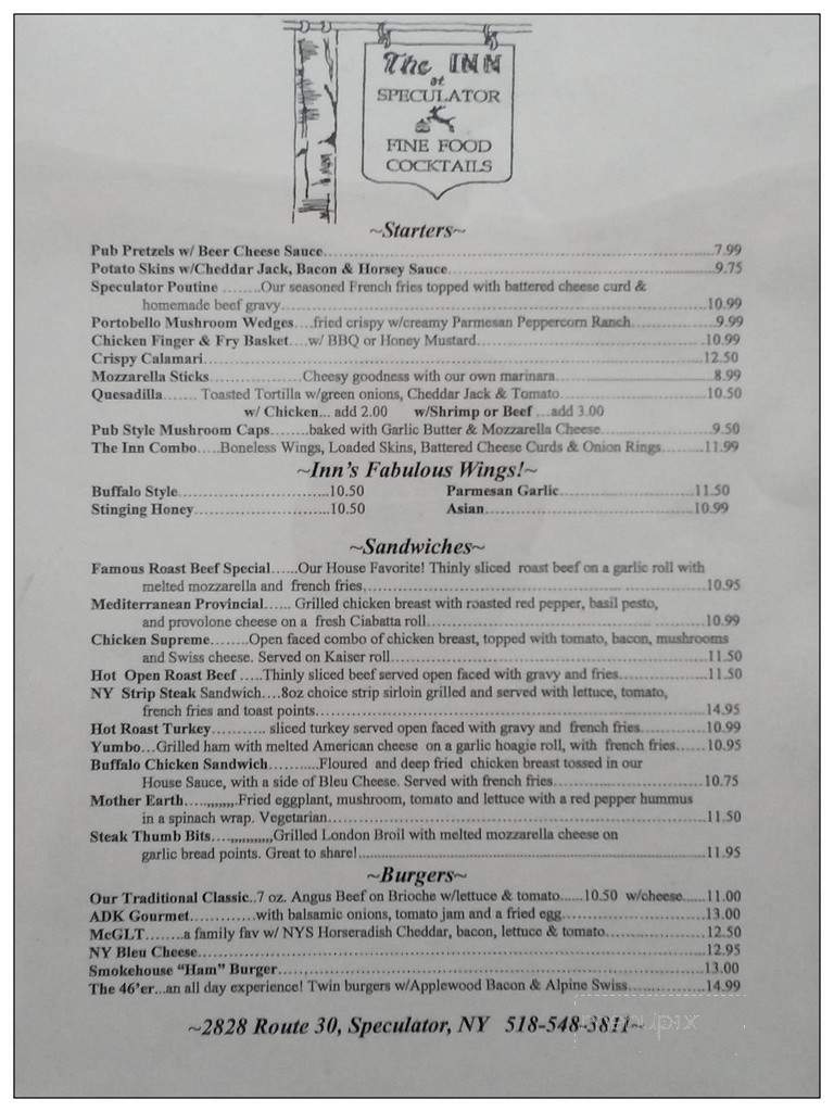 Inn At Speculator - Speculator, NY menu_pic
