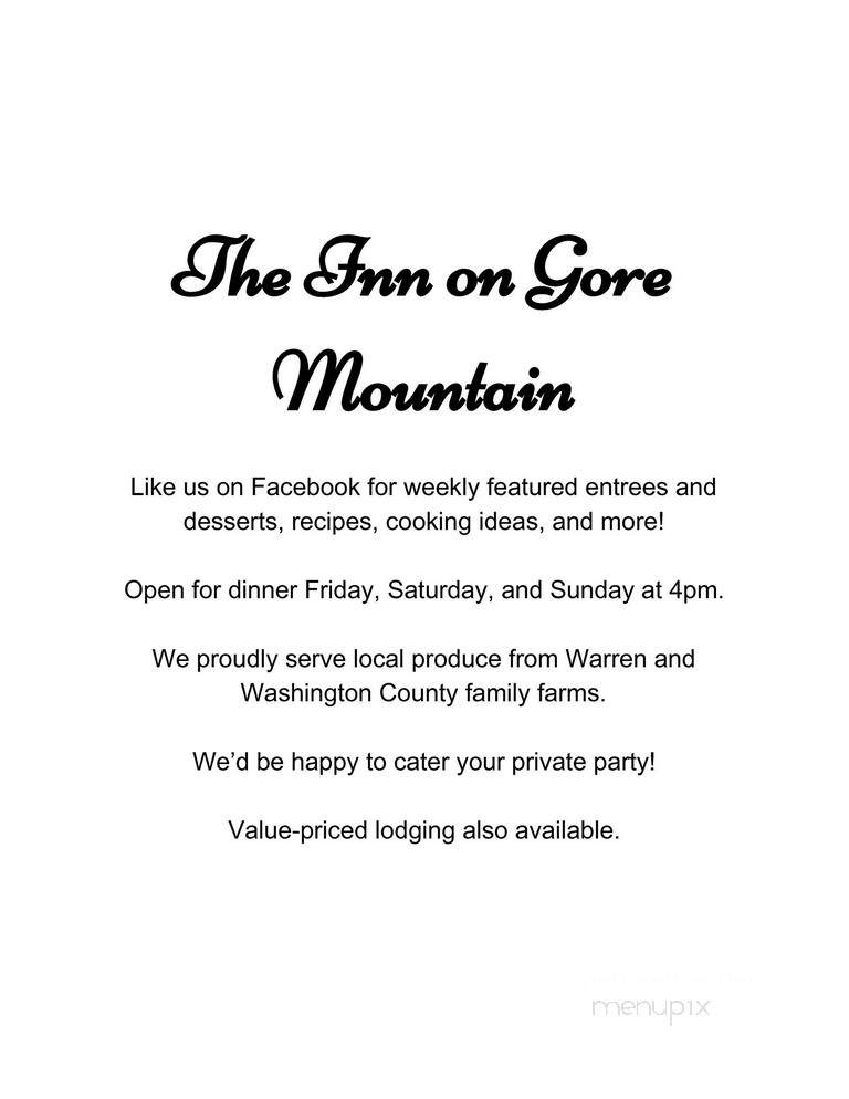 Inn On Gore Mountain - North Creek, NY menu_pic