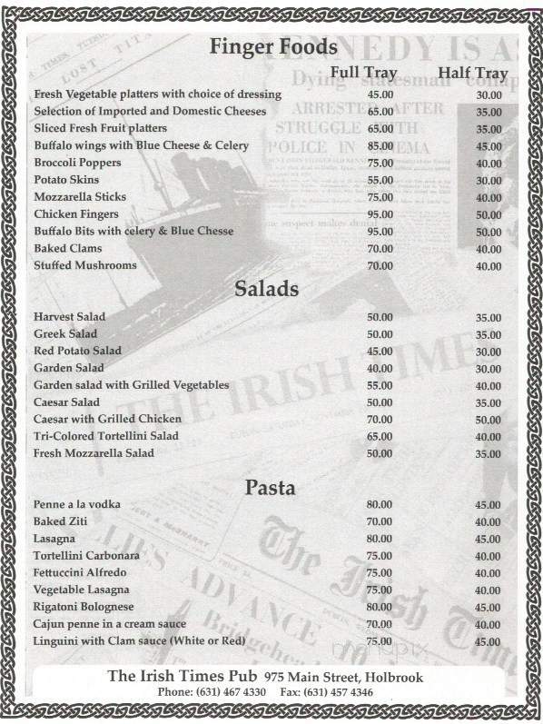 Irish Times Pub - Holbrook, NY menu_pic