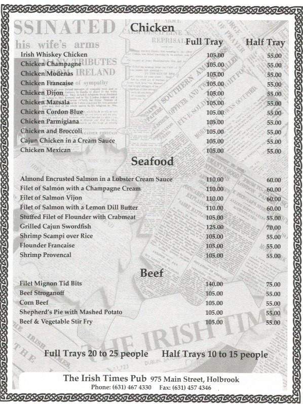 Irish Times Pub - Holbrook, NY menu_pic