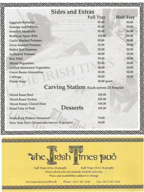Irish Times Pub - Holbrook, NY menu_pic