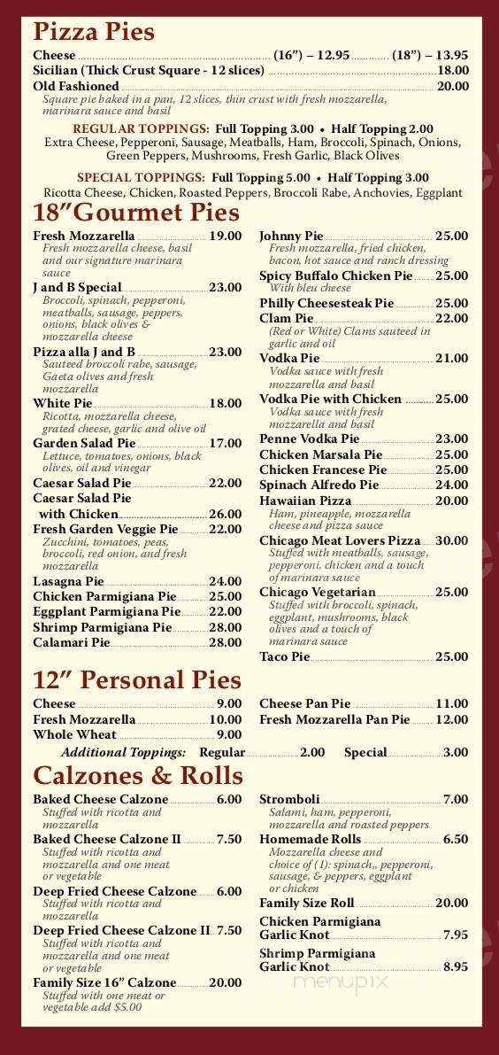 J & B Pizzeria Restaurant - Staten Island, NY menu_pic