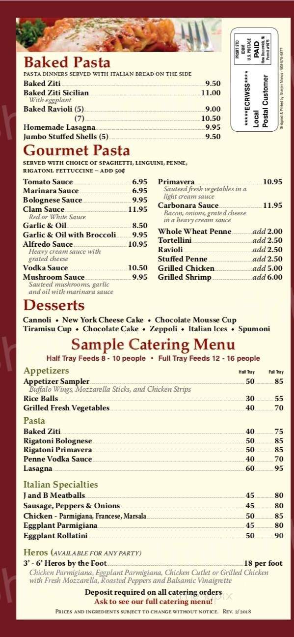 J & B Pizzeria Restaurant - Staten Island, NY menu_pic