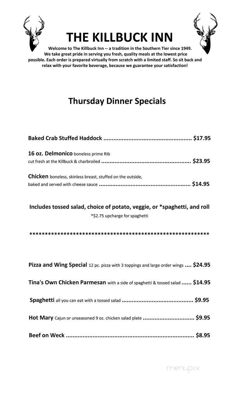 Kill Buck Inn - Canisteo, NY menu_pic