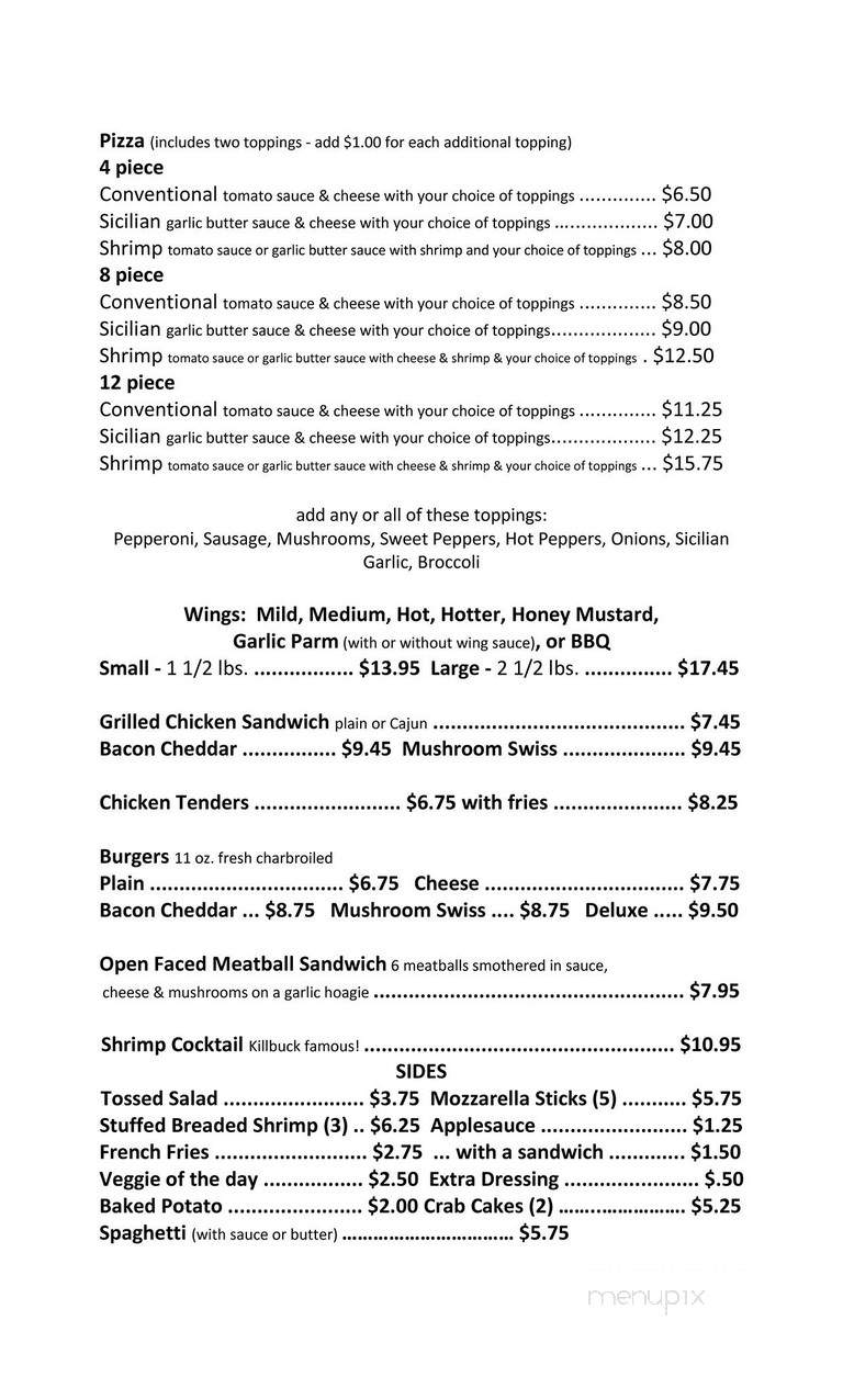Kill Buck Inn - Canisteo, NY menu_pic