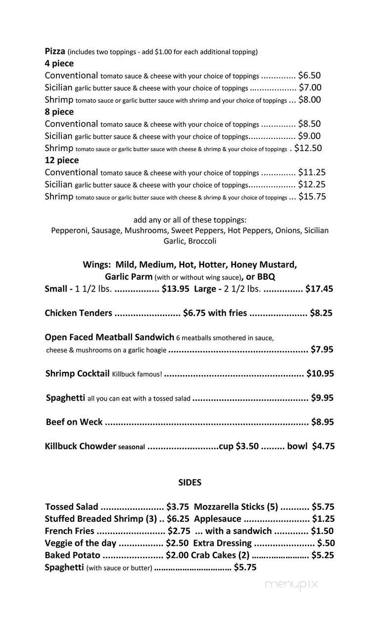 Kill Buck Inn - Canisteo, NY menu_pic