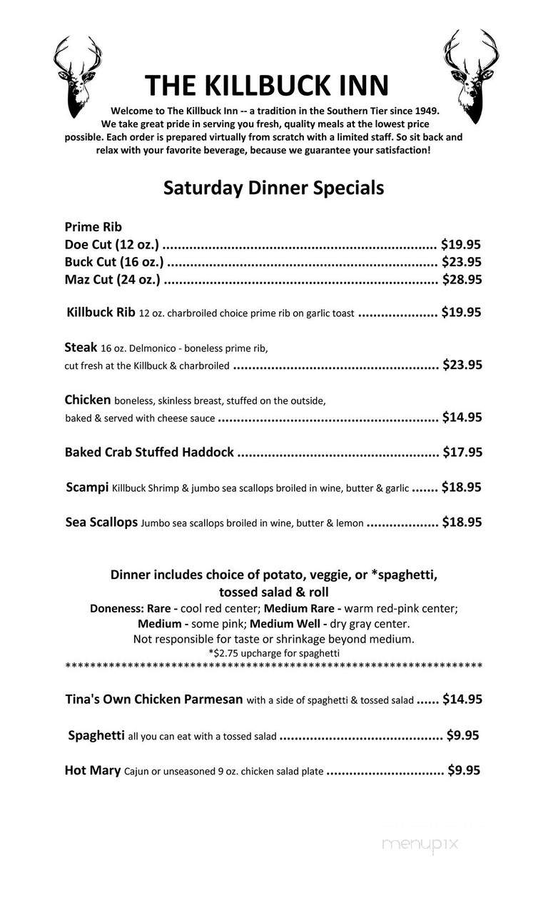 Kill Buck Inn - Canisteo, NY menu_pic