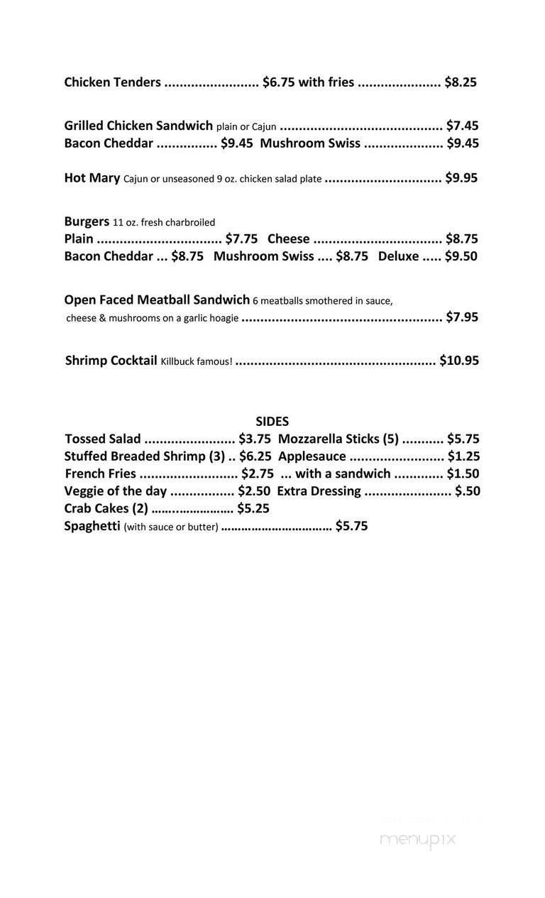 Kill Buck Inn - Canisteo, NY menu_pic