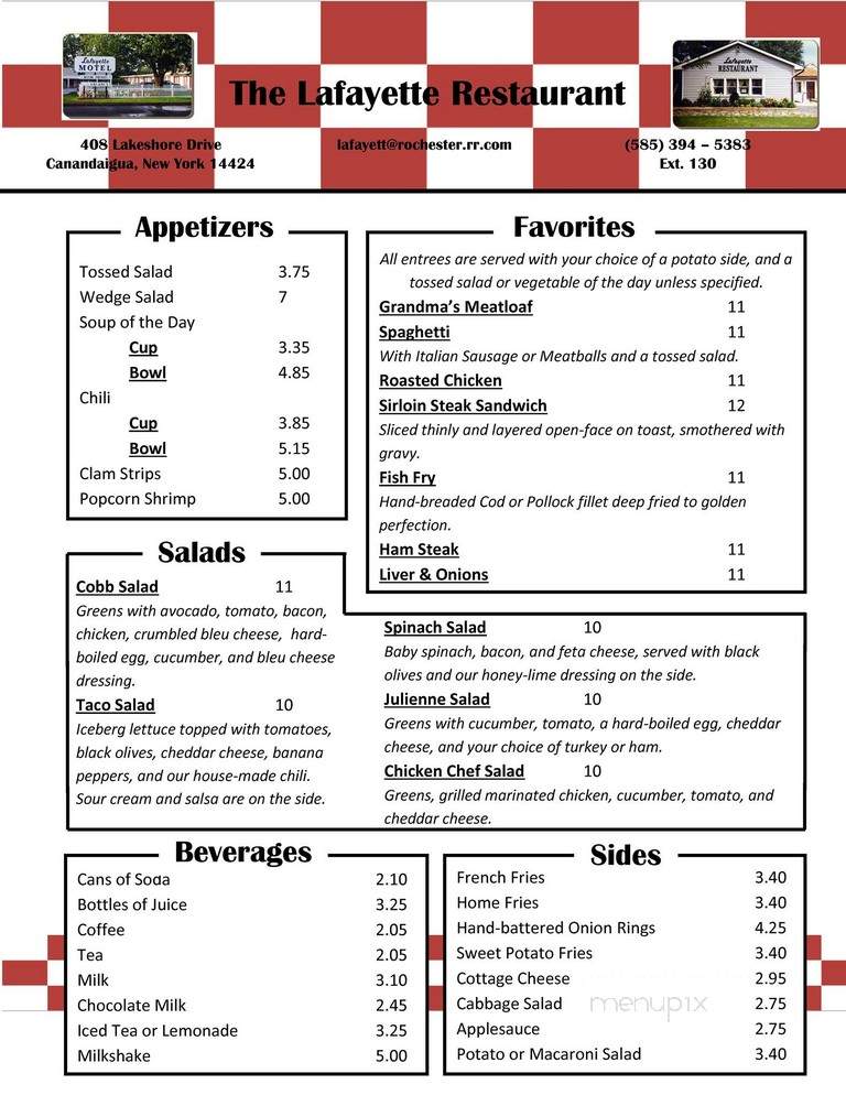 Lafayette Motel & Restaurant - Canandaigua, NY menu_pic