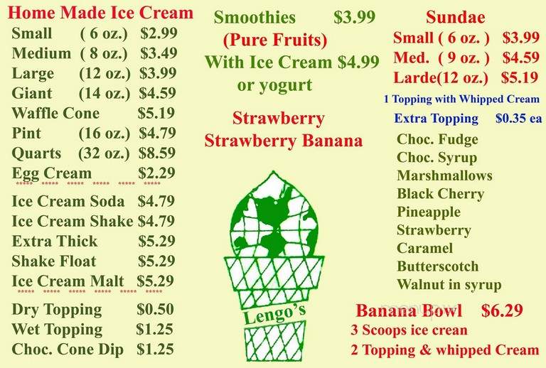 Lengo's Ice Cream World - Merrick, NY menu_pic
