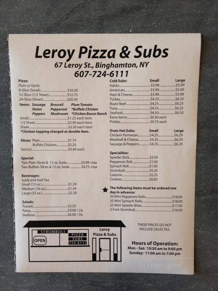 Leroy Pizza & Subs - Binghamton, NY menu_pic