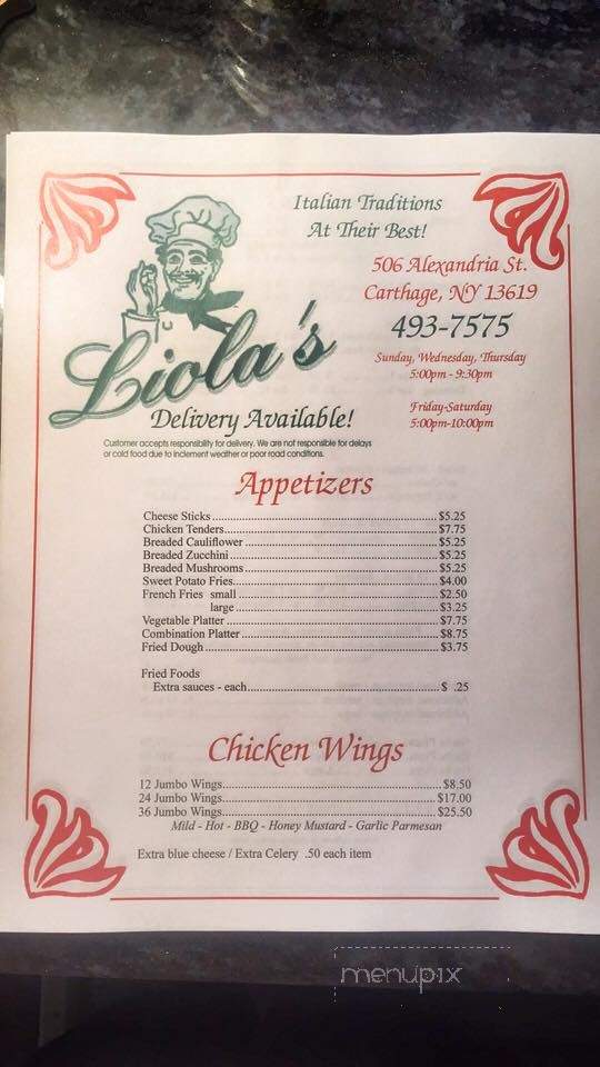 Liola's Pizzeria - Carthage, NY menu_pic