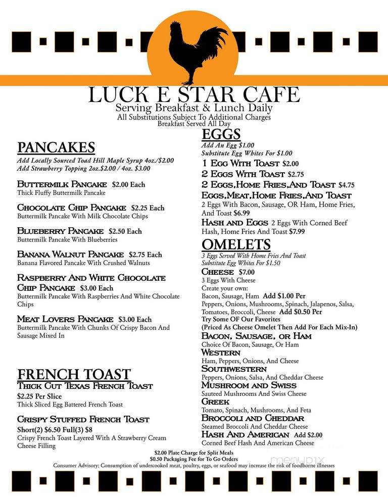 Luck E Star Cafe - Warrensburg, NY menu_pic