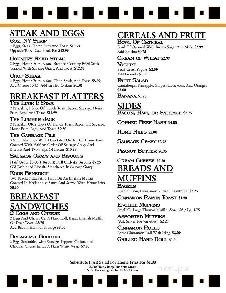 Luck E Star Cafe - Warrensburg, NY menu_pic