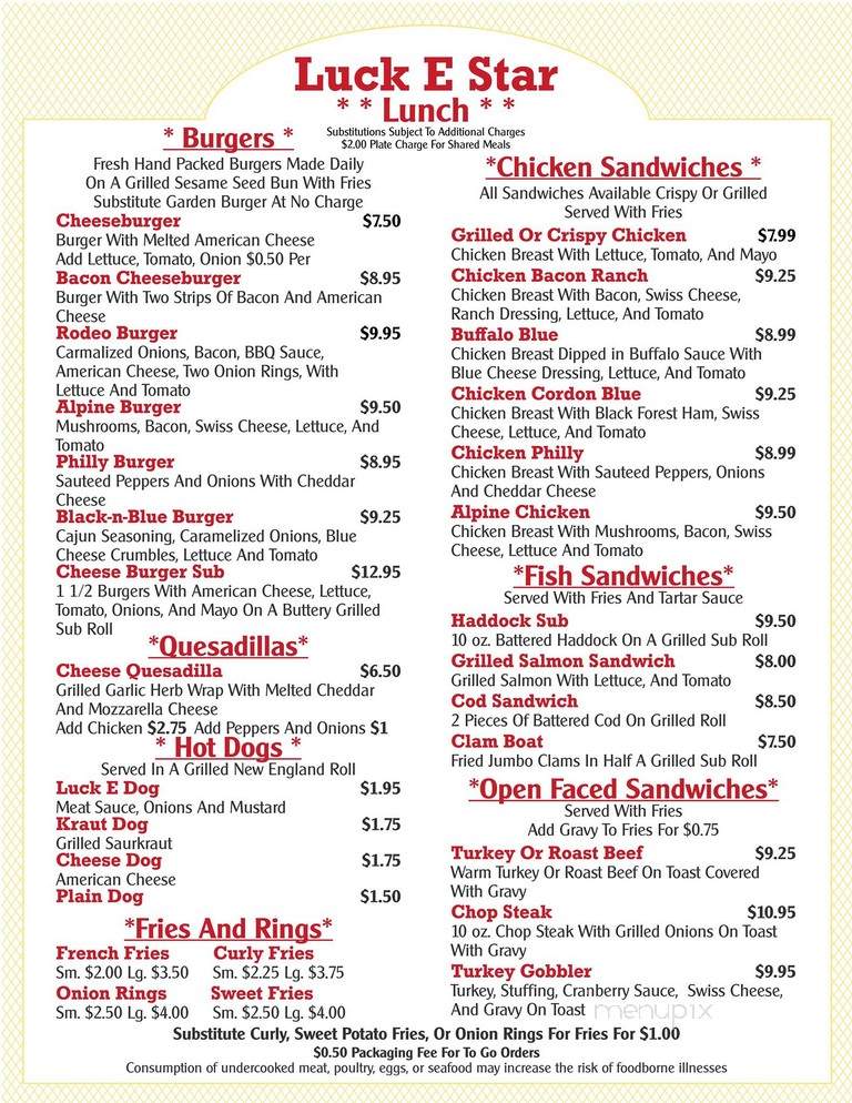 Luck E Star Cafe - Warrensburg, NY menu_pic