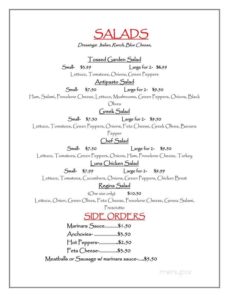 Luna Pizza - Brooklyn, NY menu_pic
