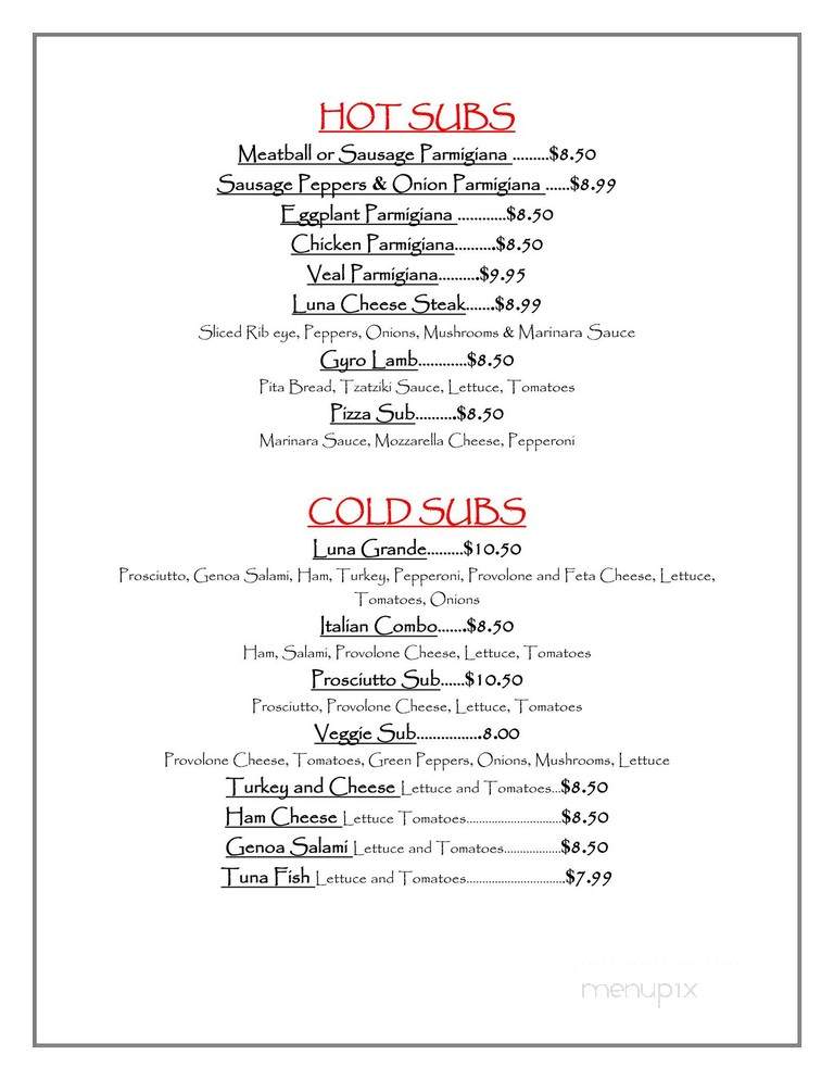 Luna Pizza - Brooklyn, NY menu_pic