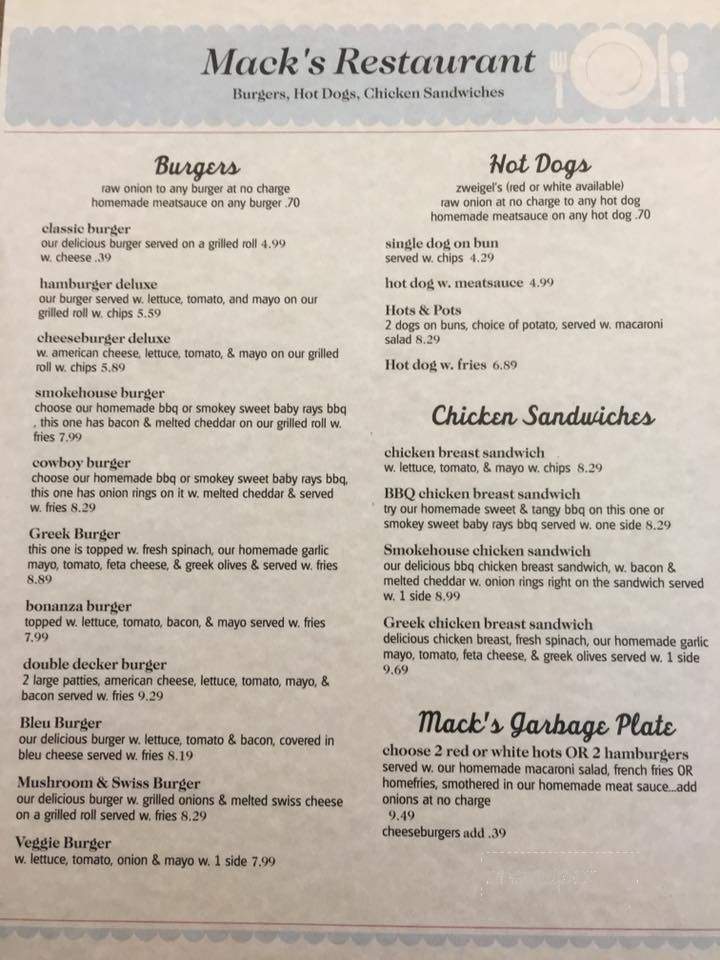 Mack's Bait & Boat Livery - Castile, NY menu_pic