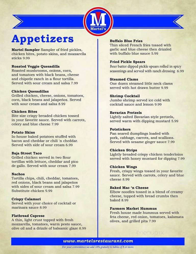 Martel's Restaurant At Otb - Albany, NY menu_pic