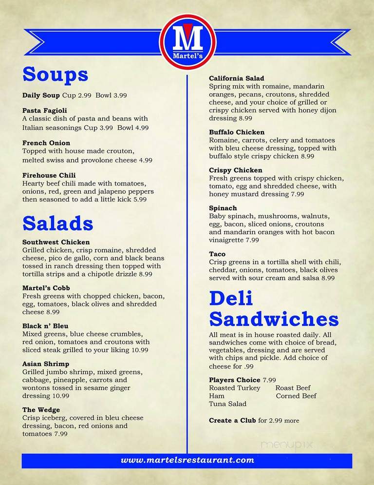 Martel's Restaurant At Otb - Albany, NY menu_pic