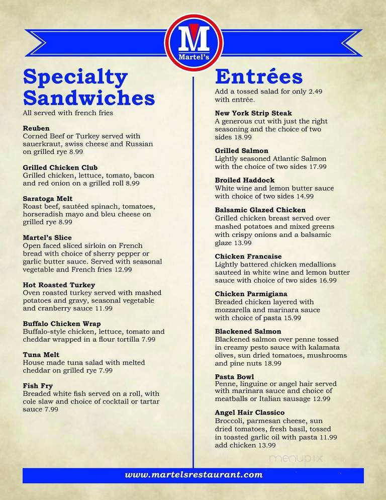 Martel's Restaurant At Otb - Albany, NY menu_pic