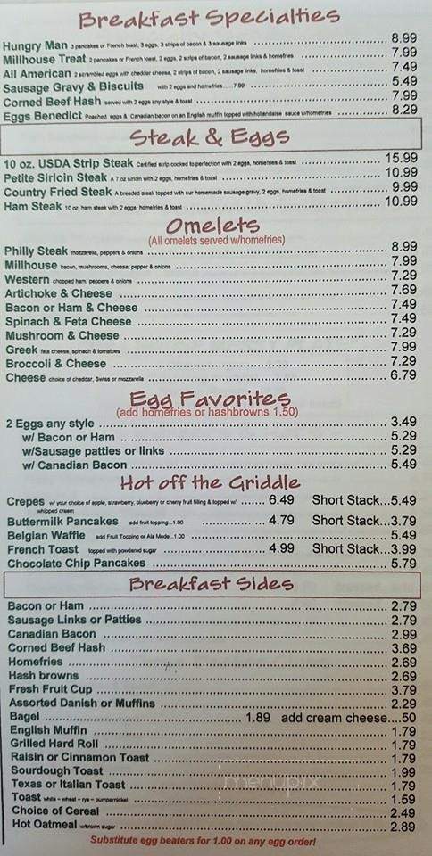 Millhouse Family Restaurant - Brockport, NY menu_pic