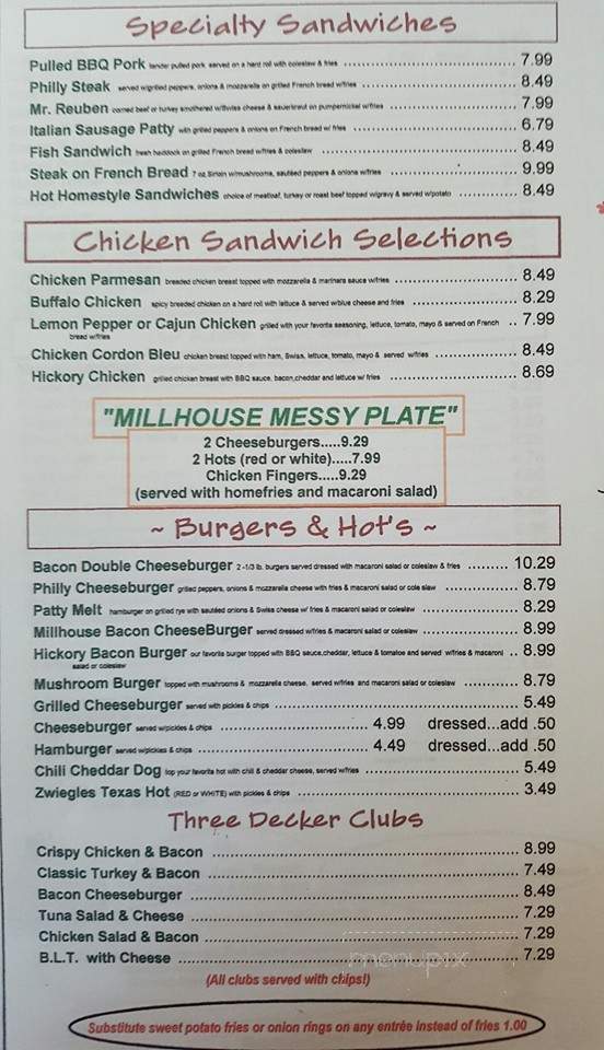 Millhouse Family Restaurant - Brockport, NY menu_pic